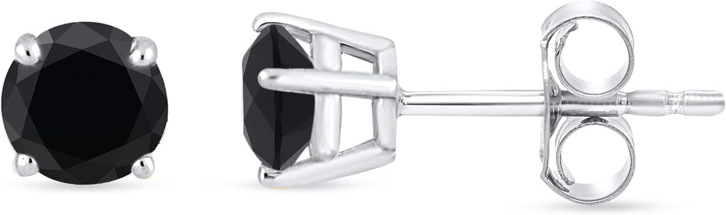 Black Diamond Stud Earrings - 14K White Gold Diamond Earrings for Women
