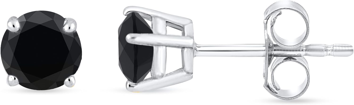 Black Diamond Stud Earrings - 14K White Gold Diamond Earrings for Women