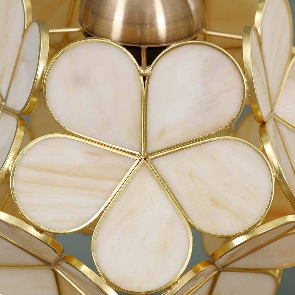 Bieye L10754 Tiffany Style Stained Glass Flower Petal Table Lamp with Brass Base for Home Décor (Cream, 8' Cherry Blossom)