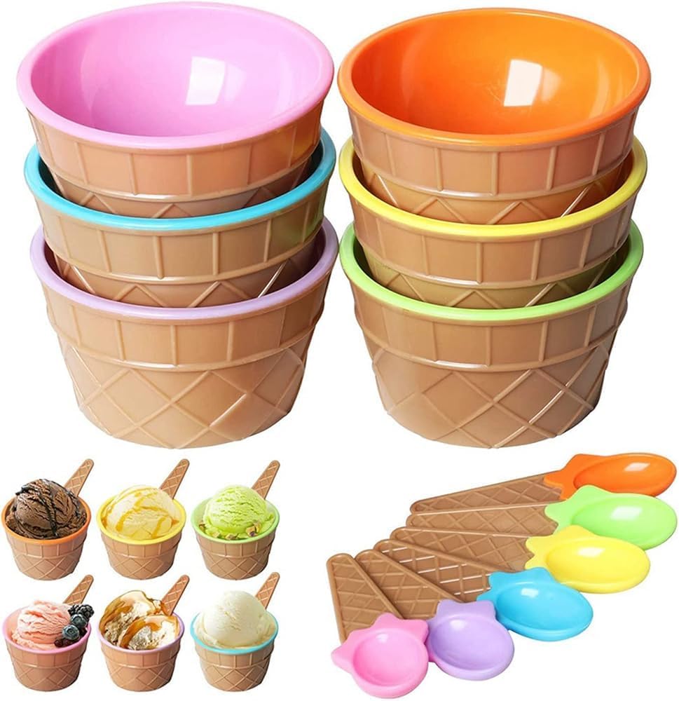 24-Piece Colorful Ice Cream Bowl & Spoon Set – Kids' Cartoon Tableware for Fun Dining