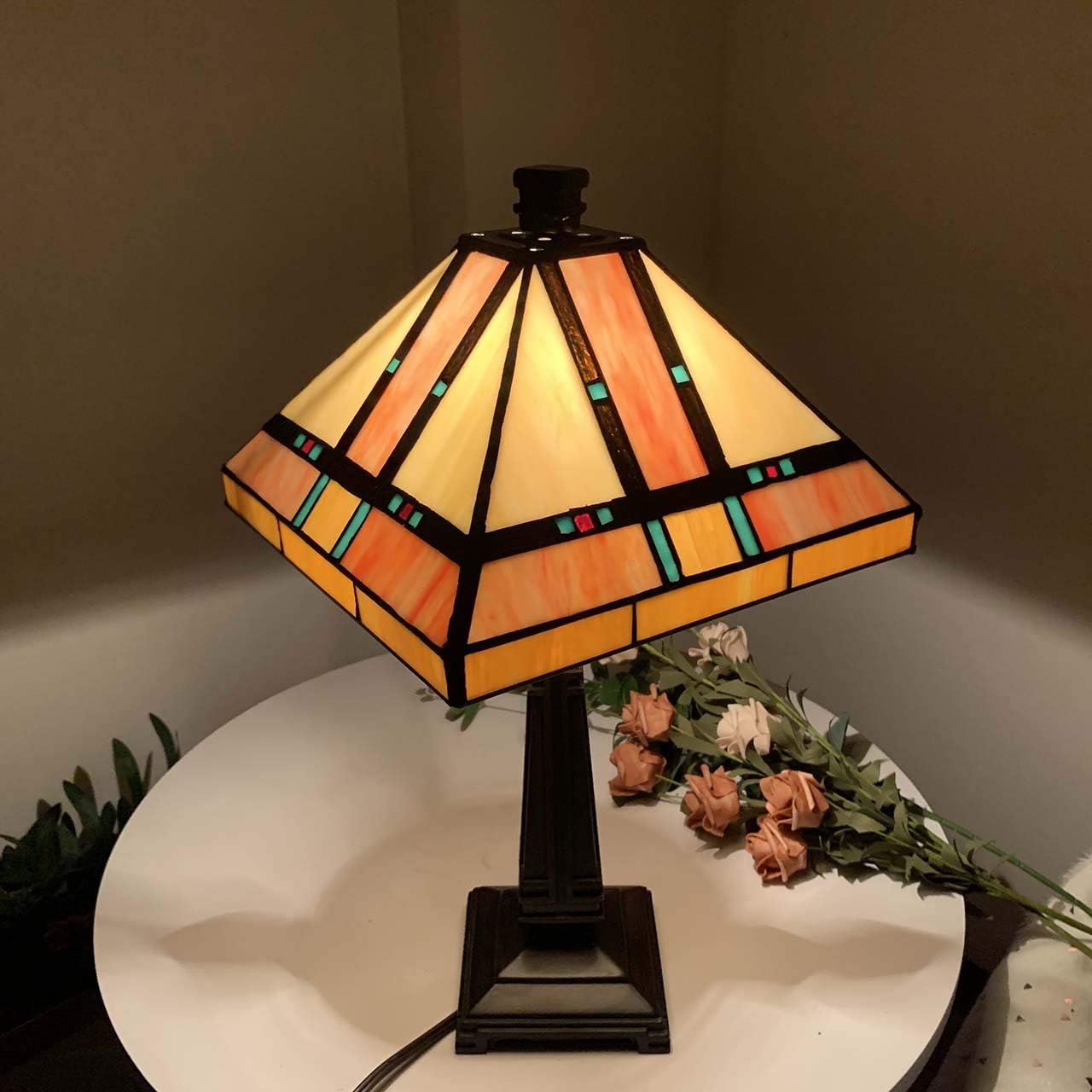 Bieye L10798 Mission Tiffany Style Stained Glass Table Lamp for Home Decoration