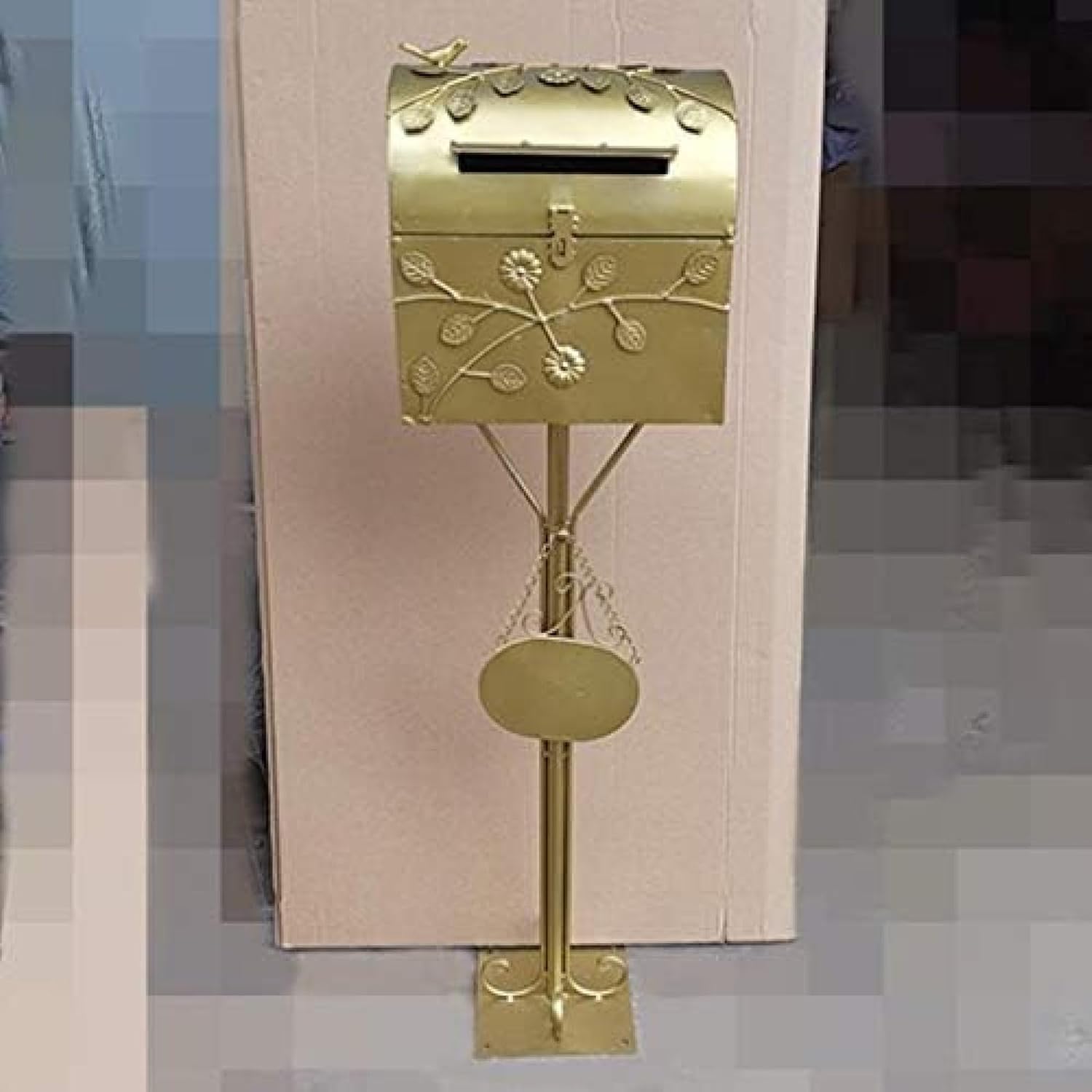Standing Mailbox - Large Mailbox & Post System – Rust Resistant Mailbox – Includes Address Plaque, Mounting Hardware – Metal Mailbox - Bird Layer Design,Bronze