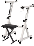 FAHKNS Piano Keyboard Stand and Bench, Z Style Portable and Adjustable Piano Stand with Headphone Bracket for 54-88 Key Electric Pianos, Piano Accessories with Bottom Wheel for Kids and Adults, White