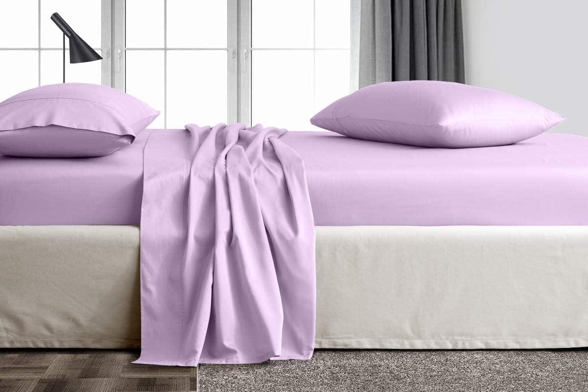 Hotel Luxurious Full Size Sheet Set 5 Piece-100% Egyptian Cotton, 600 TC, 16' Fitted Sheet, Zipper Closure Duvet Cover-Lavender Solid