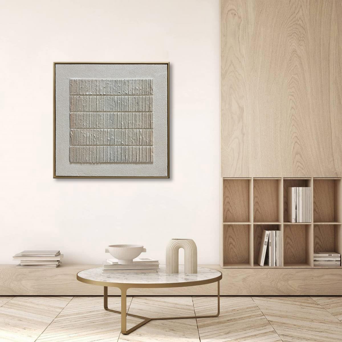 Slyart Beige Textured Wall Art Beige Minimalist Plaster Painting on Canvas 3D Wabi Sabi Wall Art Neutral Home Decor