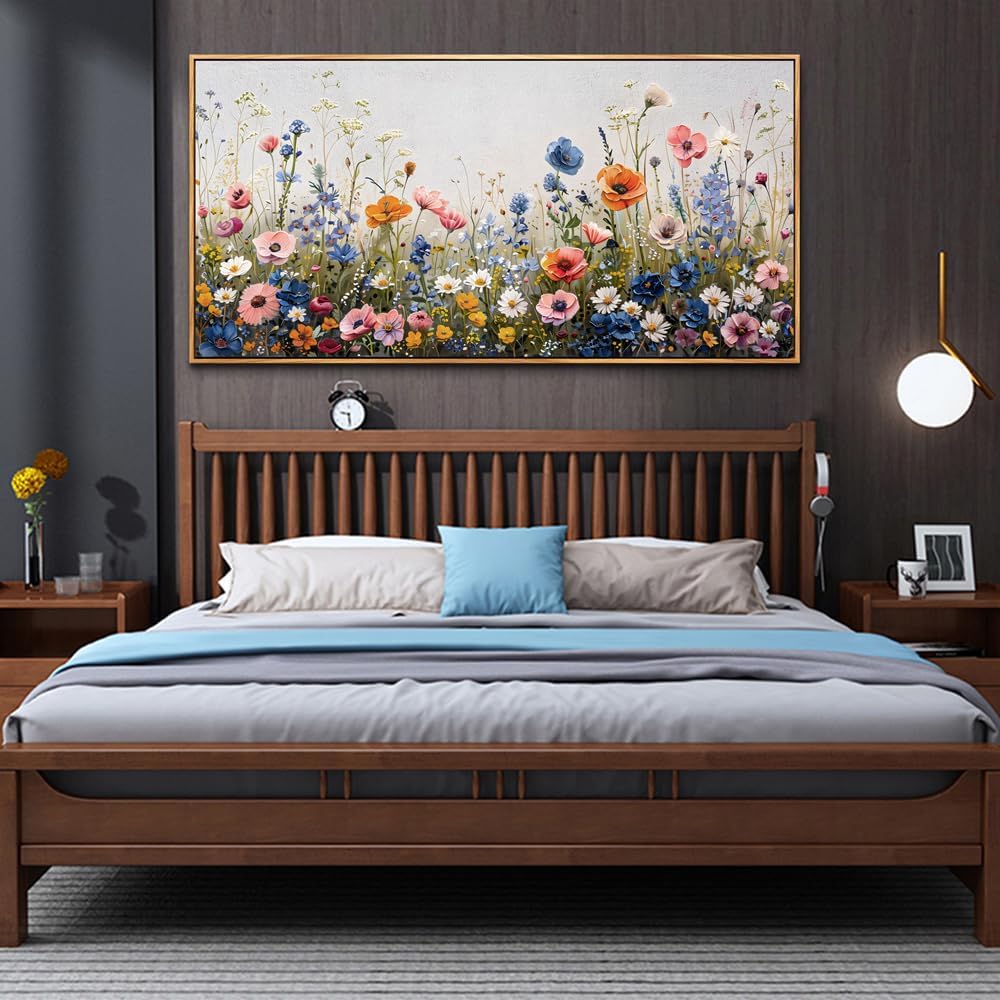 Wapluam Large Framed Canvas Wall Art For Living Room & Bedroom - Abstract Flowers Wall Painting - Modern Home Decor - Wood Framed 30' x 60'