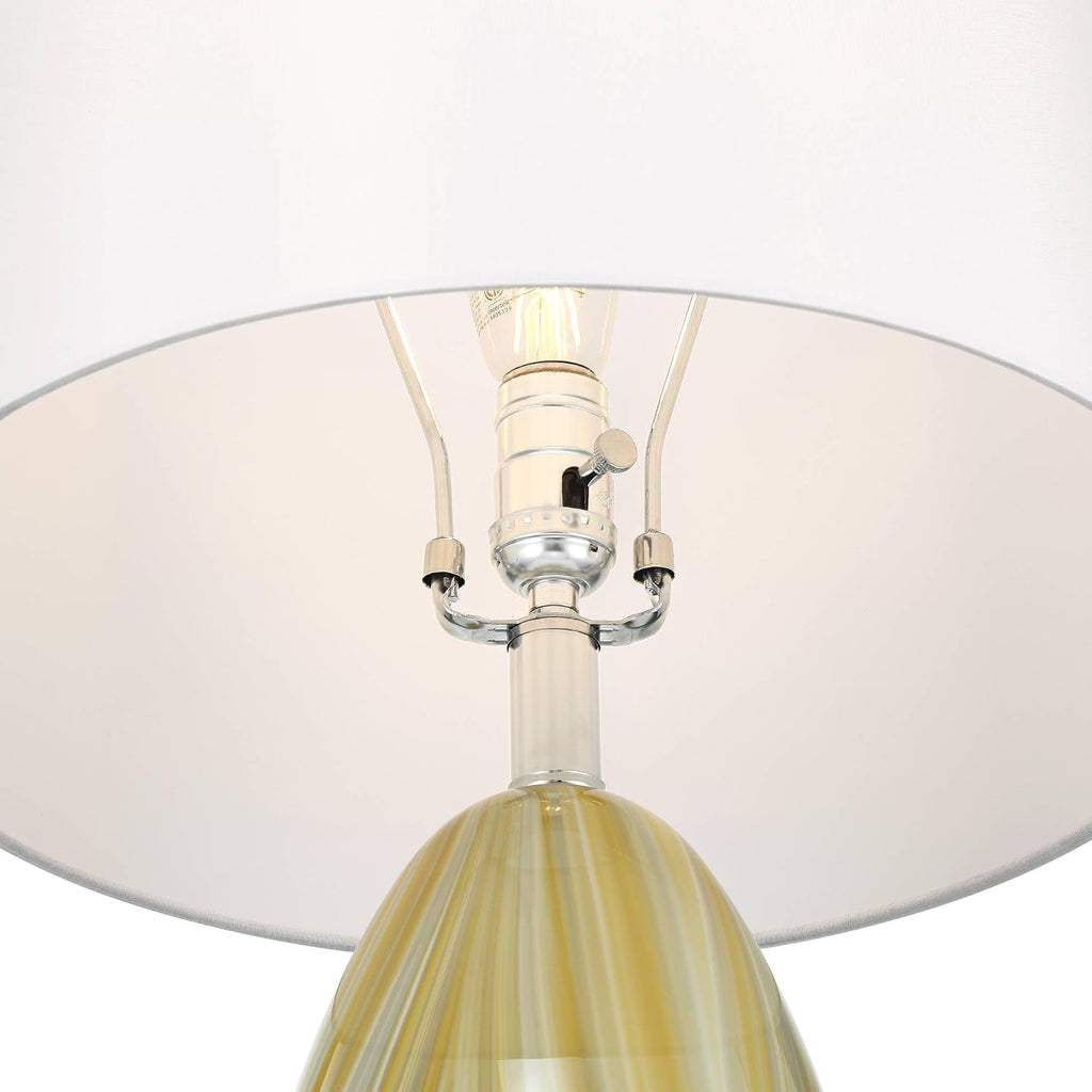 Possini Euro Design Pablo 27' Tall Modern 3-Way Table Lamp Yellow Vortex Finish Art Glass Single Fabric White Shade Living Room Bedroom Bedside Nightstand House Office Home Reading Kitchen Entryway