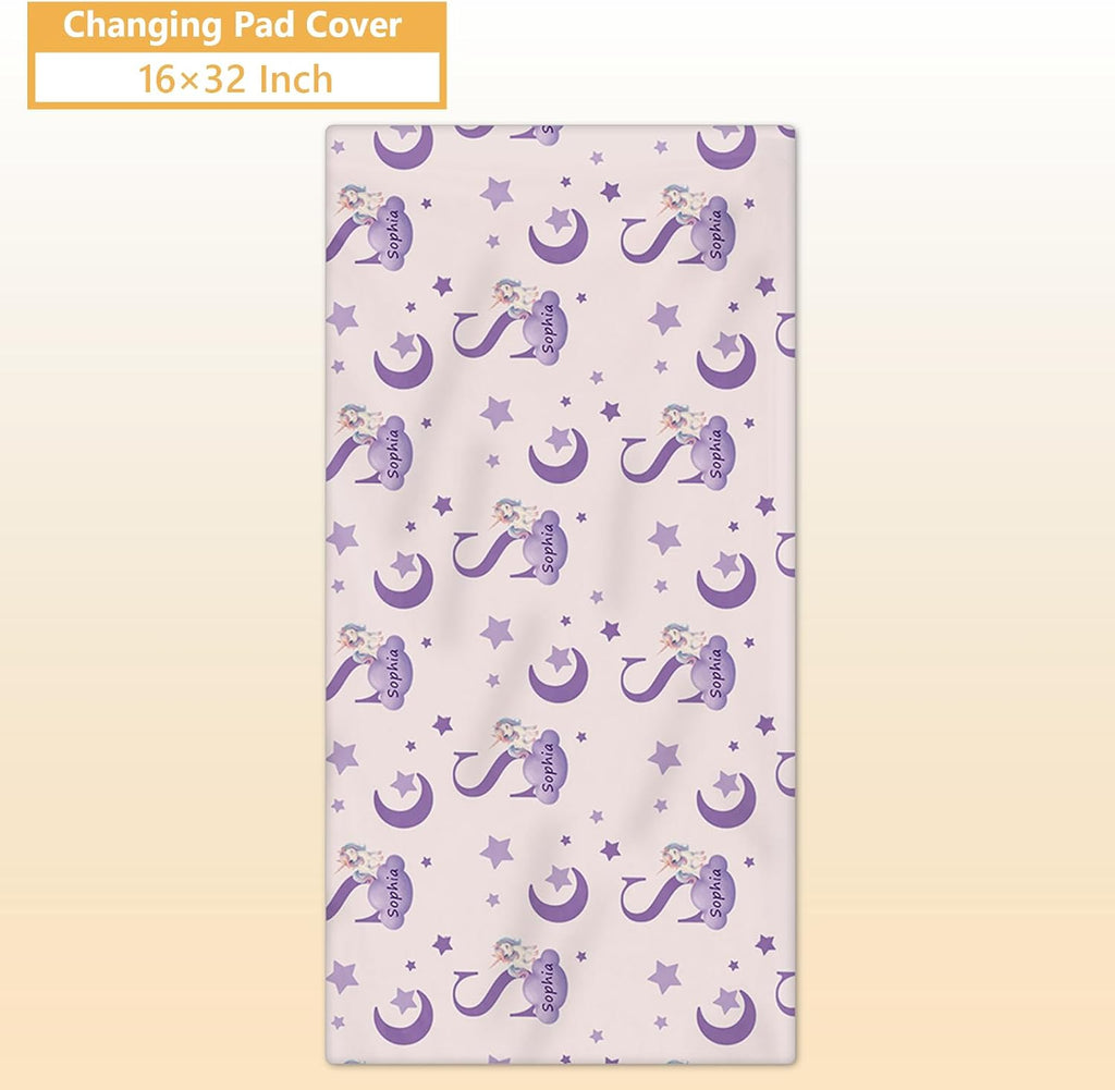 Terwex 5 Piece Customized Crib Bedding Set for Girls - Custom Name Baby Crib Purple Unicorn Nursery Bedding Set with Soft Blanket, Fitted Sheet, Rug, Personalized Gifts for Toddlers, Newborns, Infants