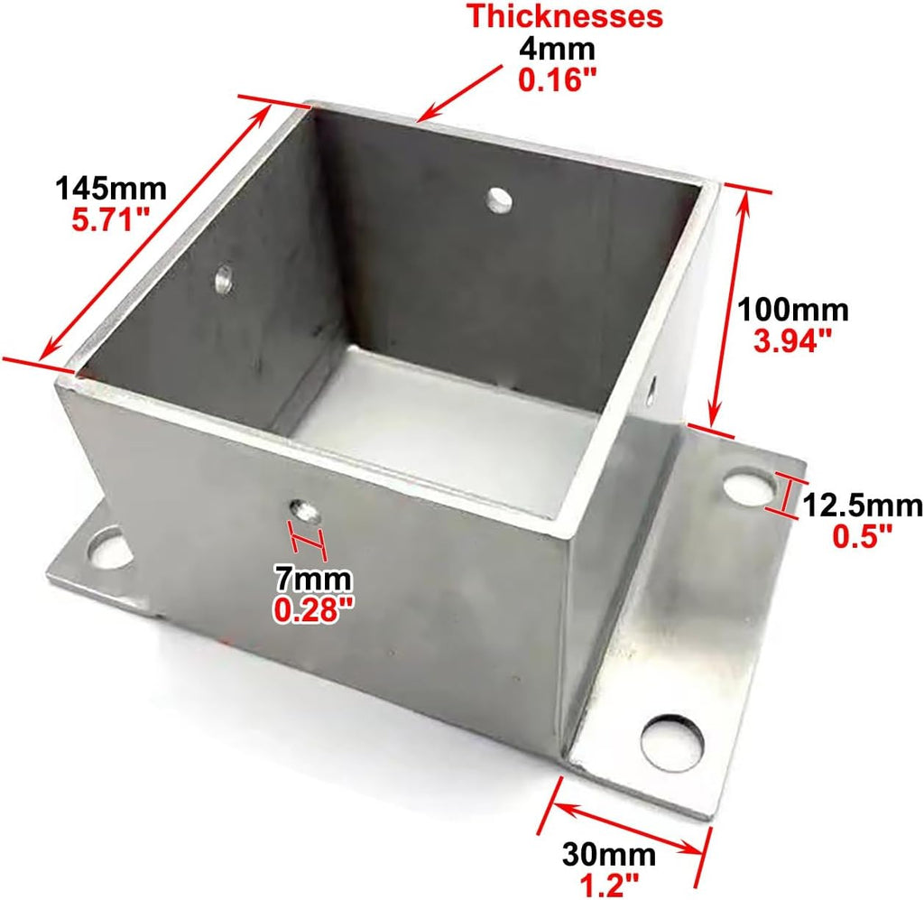 CMYUN Post Base for Concrete Wood, 2x2 3x3 4x4 5x5 6x6 7x7 8x8in Post Bracket with Screw, Metal Railing Support for Pergola Porch Deck Stair Fence(145x145mm(5.71x5.71in))