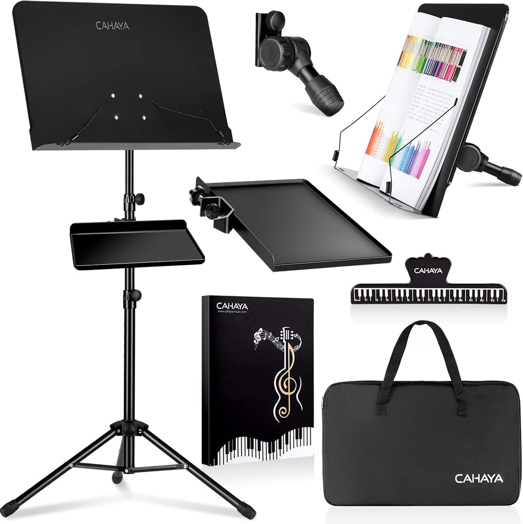 CAHAYA - Dual Use Sheet Music Stand with Holding Tray and Desktop Book Holder, Sheet Music Folder, Projector Stand for Guitar, Ukulele, Violin Players