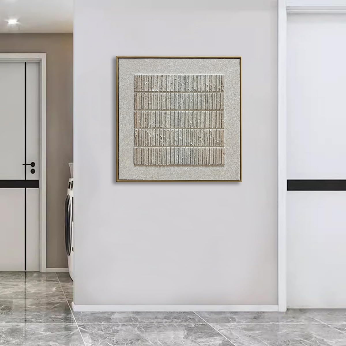 Slyart Beige Textured Wall Art Beige Minimalist Plaster Painting on Canvas 3D Wabi Sabi Wall Art Neutral Home Decor
