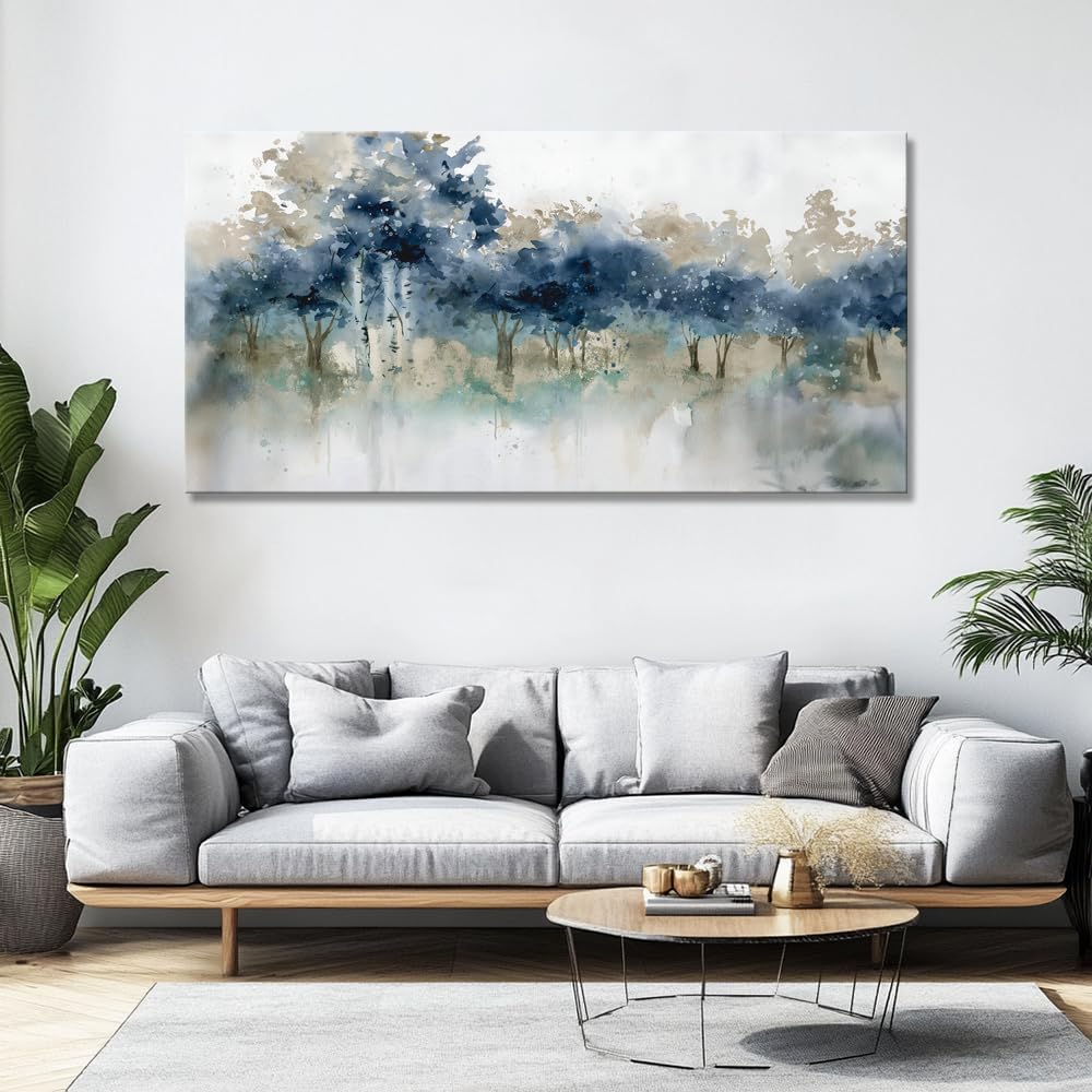 Wall Art Landscape Modern Wall Decor Canvas Painting Blue Ink Wall Art Large Artwork for Living Room Bedroom Office Home Decor 40'x79' with Framed