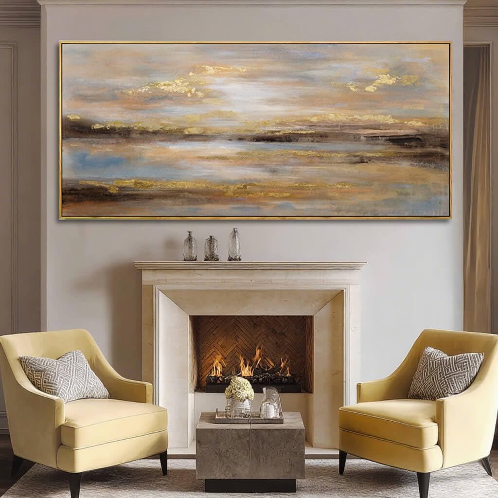Gold Abstract Wall Decor Modern Artwork for Office Framed Canvas Painting Large Wall Art Bedroom Wall Decor Living Room Print Pictures 32x70 Inch
