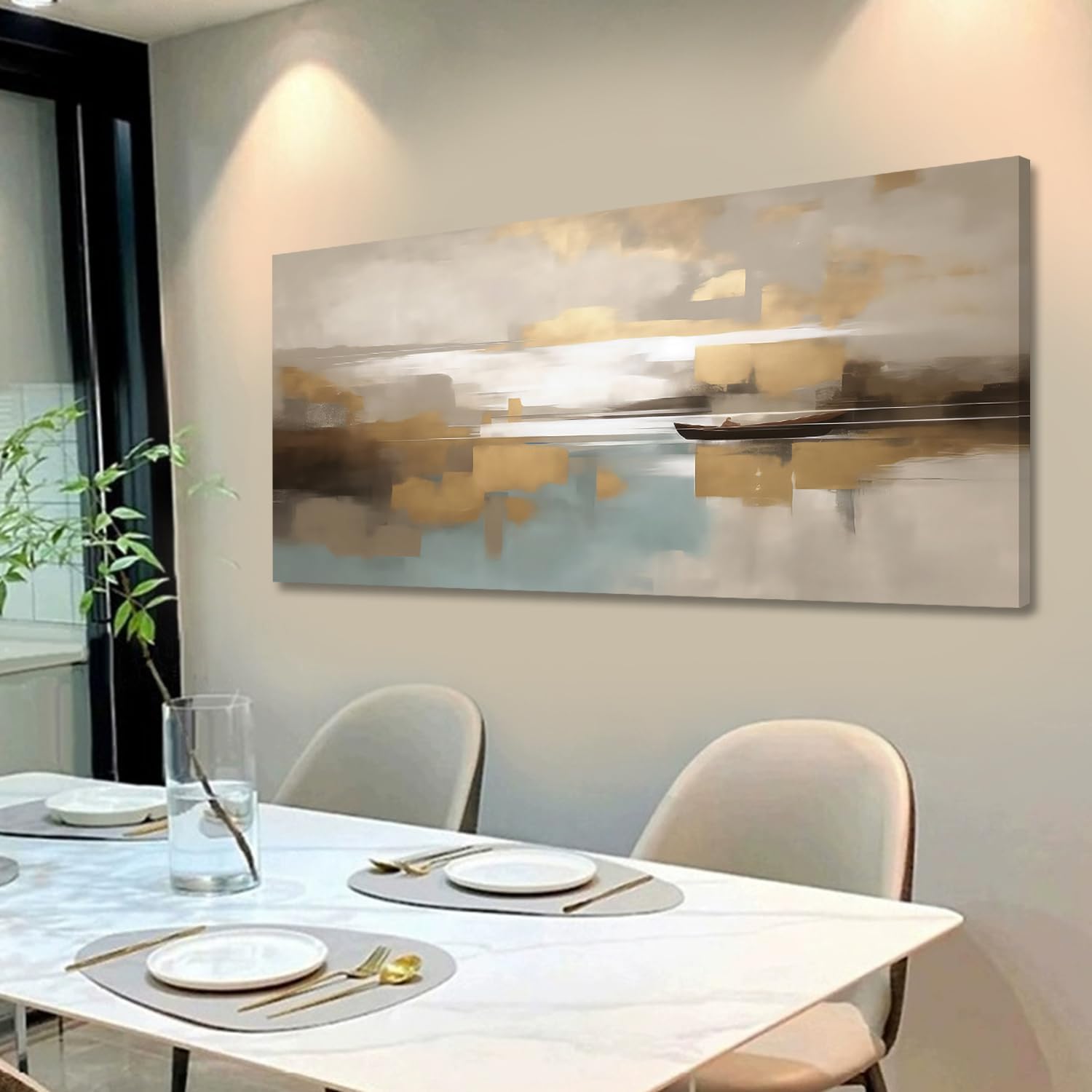 Beige Abstract Wall Art Living Room Wall Decor Canvas Painting Large Framed Modern Abstract Artwork Print Neutral Wall Art Bedroom Decor Picture Artwork for Office
