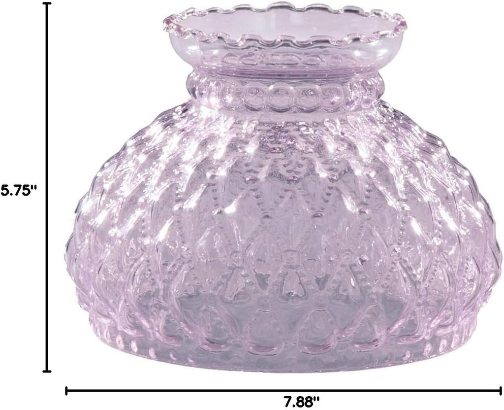 B&P Lamp® 7 Inch Fitter Pink Diamond Quilted Pattern Glass Student Shade with Crimped Top Design and 5 1/2 inch Height for Vintage and Antique Style Globes