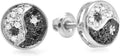Dazzlingrock Collection 0.25 Ctw Round Black & White Diamond 8.2mm Yin Yang Studs in 10K Solid White Gold, Screw Back,Unisex Design Ladies,Mens Real Diamond Earrings