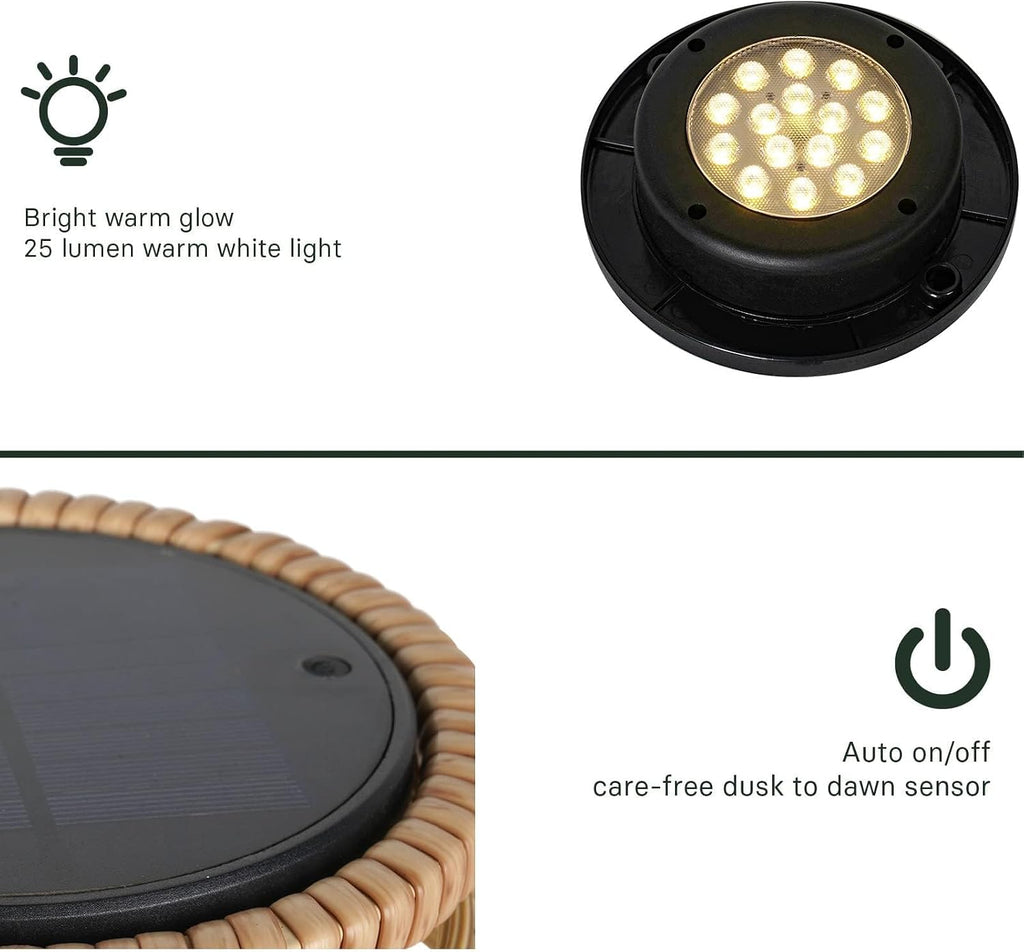 Solar Yard Outdoor Floor Lamp 2-Pack Solar Lights Solar Powered Lantern Weather-Resistant Wicker Deck Lights, Lamp Large for Patio Garden (Austin Natural Brown, 2PCS)