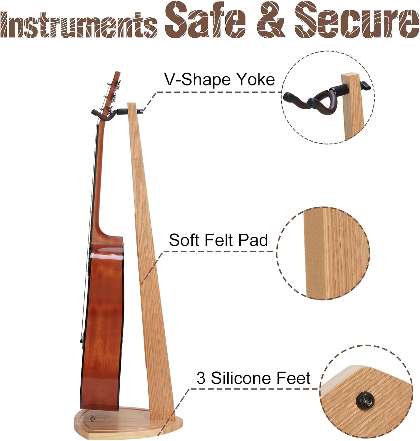 Dual Guitar Stand, 2 Pack Acoustic Stand for 2 Electric, Bass, Mandolin, Red Oak Wooden Double Guitar Floor Holder for Home Decor, Studio Display, Wood Instrument Floor Holder, Gifts for Men