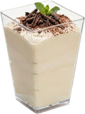 Restaurantware 3.65 Ounce Disposable Dessert Cups 320 Square Appetizer Cups - Tall Medium Clear Plastic Parfait Cups Serve Puddings or Mousse For Parties Weddings or Catered Events