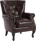 MOJAY PU Leather Accent Chair, Mid-Century Modern Armchair Living Room Club Chair with Tufted Button & Rivet Trim, Upholstered Sofa Chair with Sturdy Wood Legs for Bedroom (Caramel)