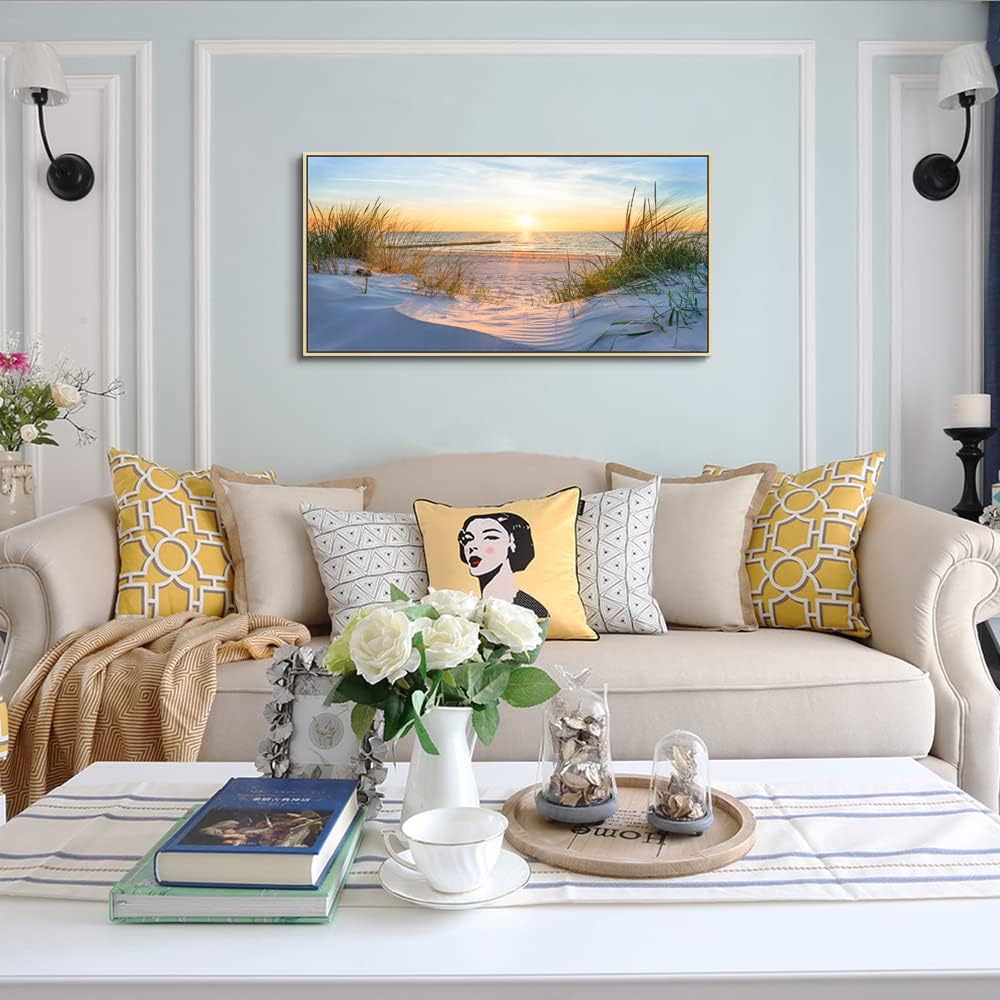 MHARTK66 Framed Wall Art for Living Room Modern Wall Decor for Bedroom Beach Landscapes Painting Coastal Picture Ocean Sunset Artwork for Walls Canvas Prints for Bathroom Office Large Home Decorations