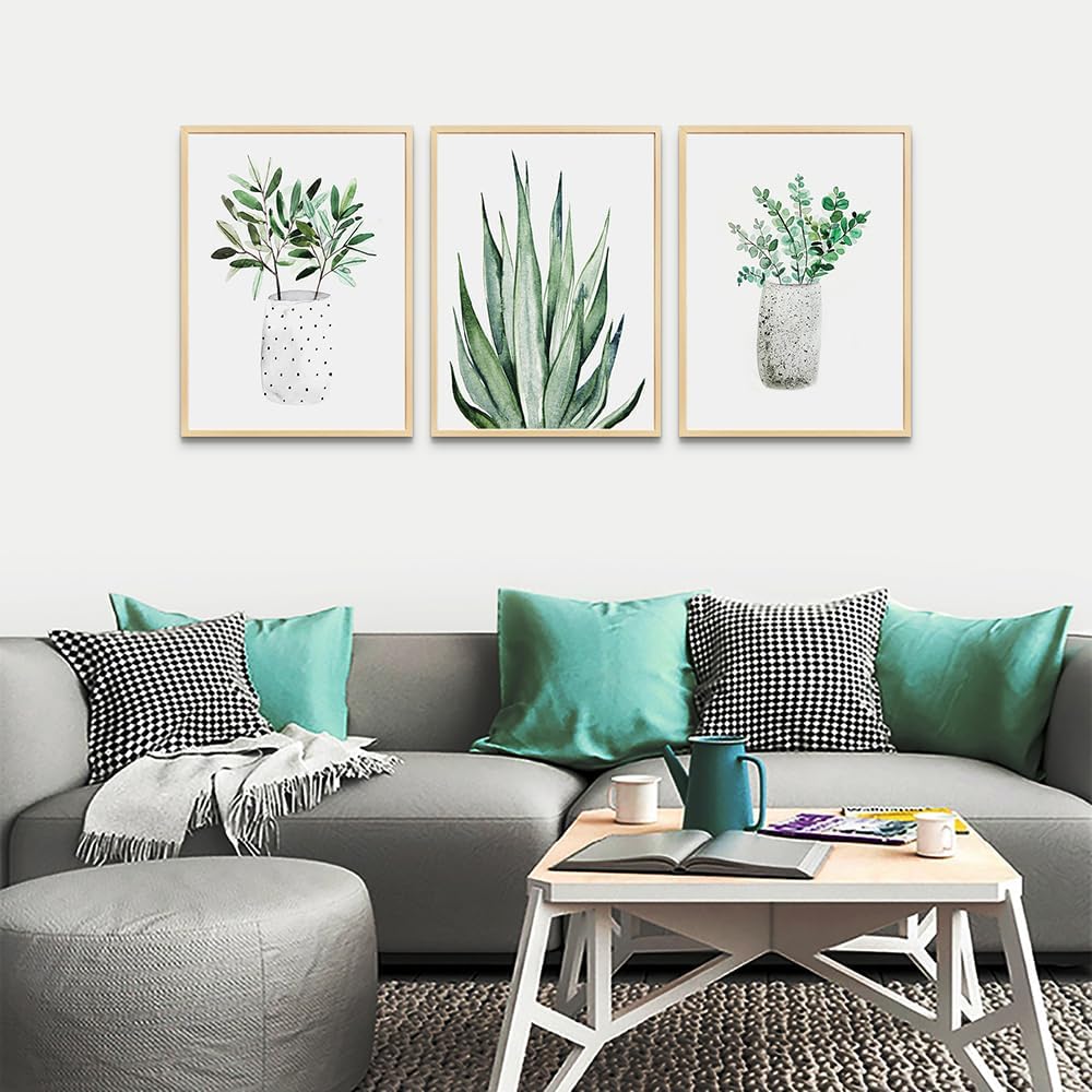 Natural Wood Framed Wall Art Painting For Dining Room Family Wall Decor For Bedroom Wall Decoration Living Room Decor Art Green Leaf Pictures Artwork For Home Walls Large Size Framed Art Prints