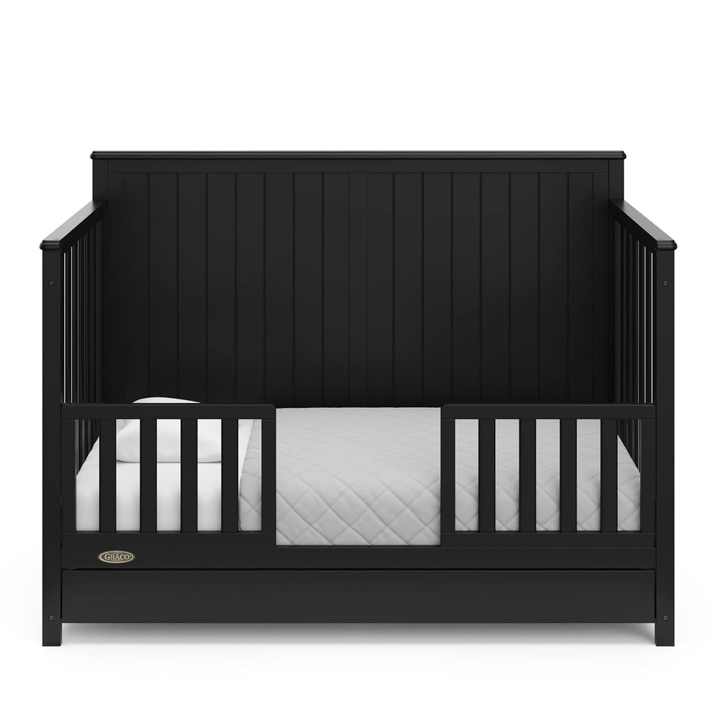 Graco Hadley 5-in-1 Convertible Crib with Drawer – GREENGUARD Gold Certified, Fits Standard Crib Mattress, Converts to Toddler Bed, Daybed and Full Bed, 4 Adjustable Mattress Heights (Black)