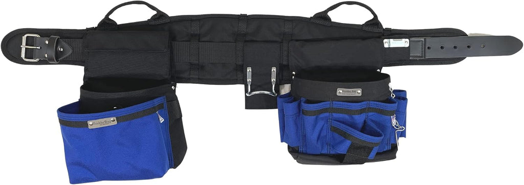 BOULDER BAG Ultimate Electrician's MAX Combo with Comfort Back Support Tool Belt, Leather Belt Buckle, Heavy Duty Work Belt, Blue, (Small 24-27 Inch Waist), Tool Belt Made in USA