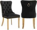 2 Piece Contemporary Velvet Upholstered Dining Chair with Chrome Stainless Steel Plating Legs, Nail Head Decro, Armless Tufted Dining Chair Fabric Dining Room Chair (Black&Gold, Set of 2)
