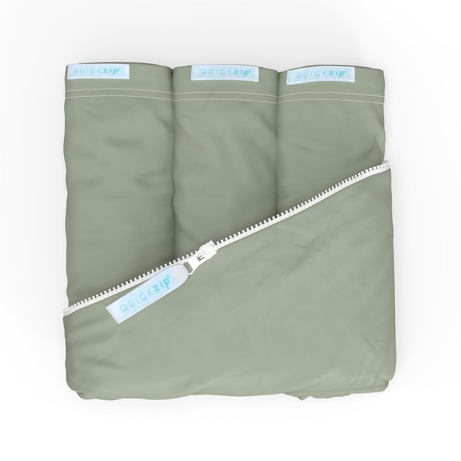 QuickZip Crib Sheet Set - Faster, Safer, Easier Baby Crib Sheets - Includes 1 Wraparound Base & 3 Zip-On Crib Sheets – Moss Green 100% Cotton - Fits All Standard Crib Mattresses