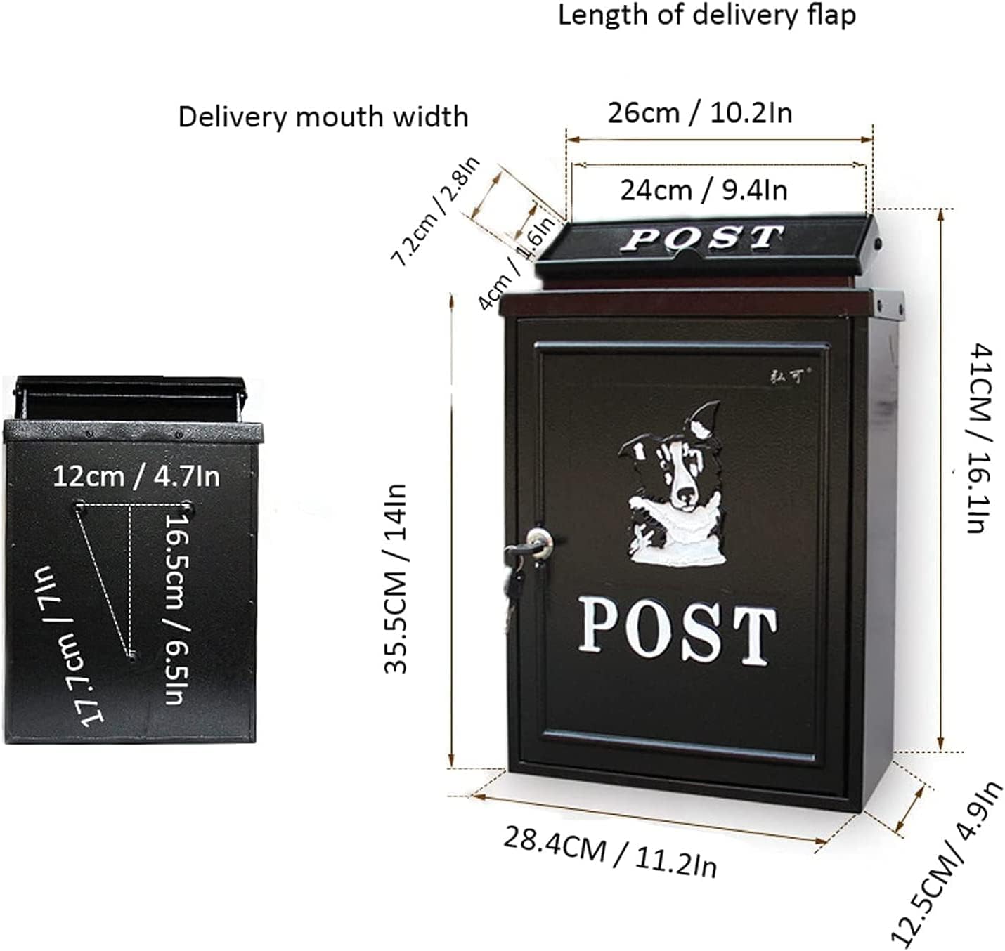 Suggestion Box Letter Box Complaint Box Idyllic Retro Wall Mount Mailbox ，Galvanized Steel Cover Rust-Proof Metal Post Letterbox with Lock,Household Large Parcel Drop Box