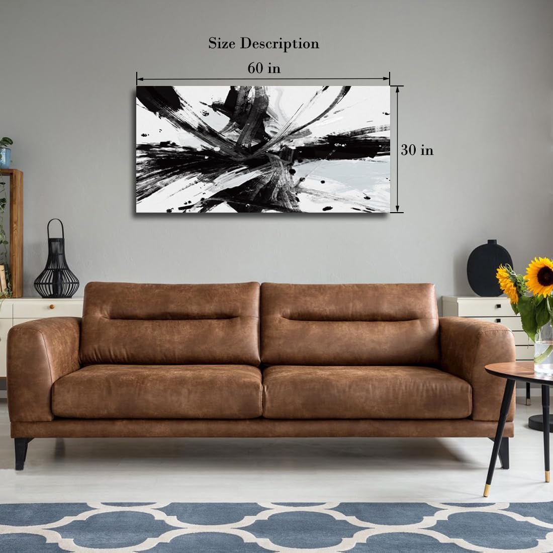 RUIFENGL Black and White Abstract Canvas Prints Wall Art for Office Wall Decor Black & White Graffiti Modern Paintings Artwork Pictures for Living Room Home Decoration Ready to Hang 30'x 60' Xlarge