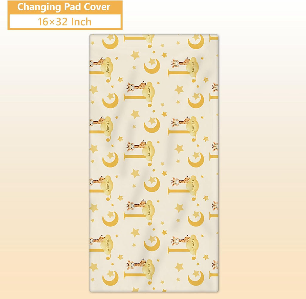 Terwex Custom Baby Bedding Set, 5 Pcs Personalized Name Baby Crib Sets for Infant Toddler Newborn, Yellow Giraffe Nursery Bedding Set for Girls Boys, Double Layer Crib Bedding Sets Customized Gifts