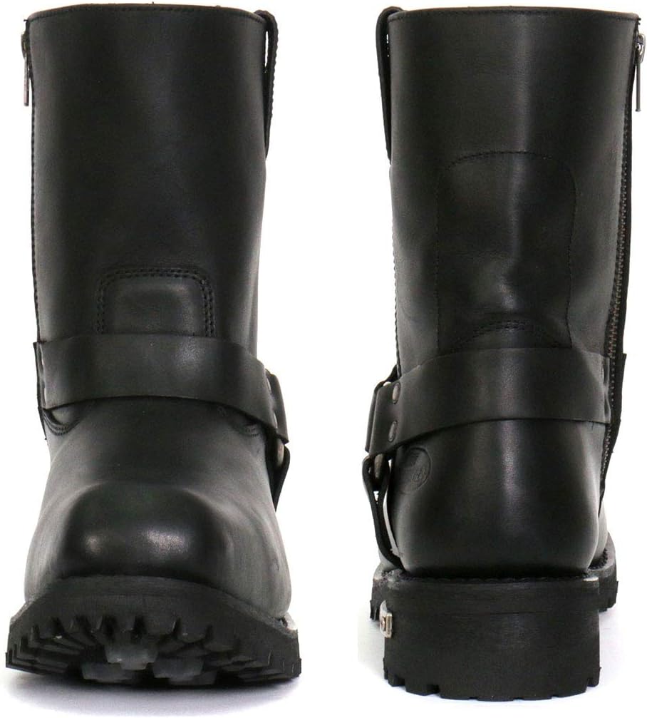 Hot Leathers BTM1004 Men's Black 8-inch Short Harness Leather Boots with Lug Sole - 7.5