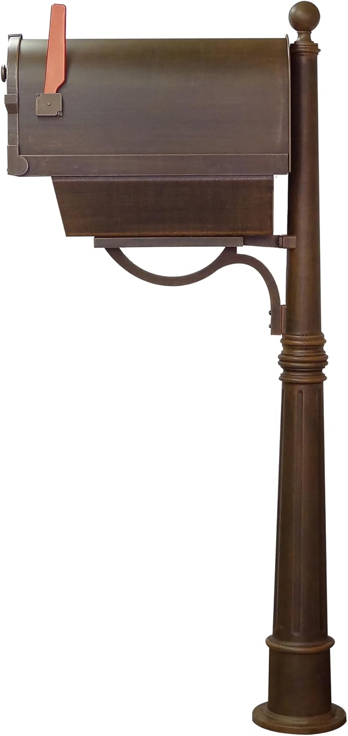 Special Lite Savannah Curbside Mailbox with Paper Tube with Ashland Post - Copper Aluminum Mailbox with Post - SCS2014-SPK600-CP