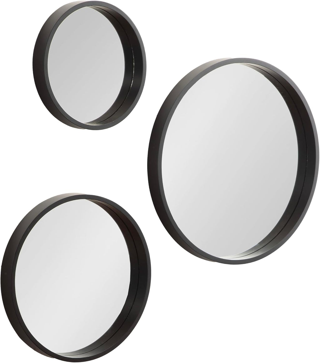 Kate and Laurel Travis Modern Round Wall Mirror Set, Set of 3, Varying Sizes, Black, Decorative Three-Piece Circle Mirror Set for Use as Bathroom Mirror Decor or Gallery Wall Mirrors