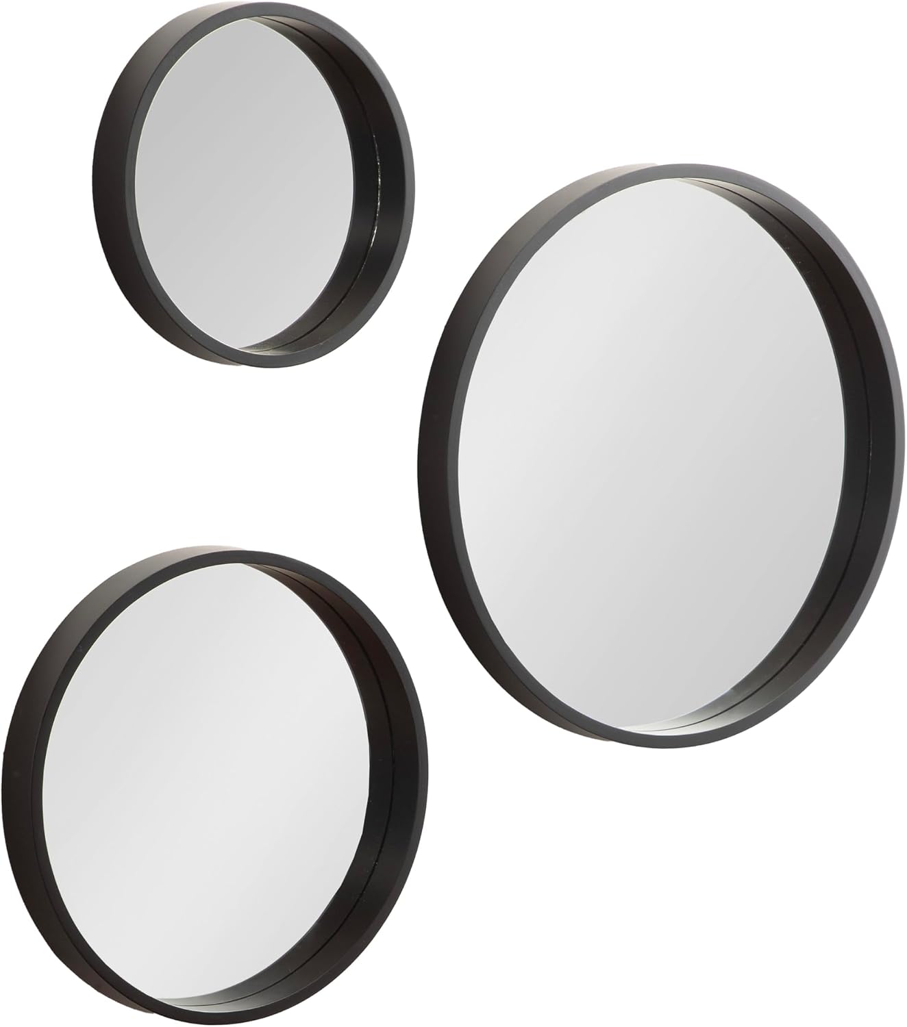 Kate and Laurel Travis Modern Round Wall Mirror Set, Set of 3, Varying Sizes, Black, Decorative Three-Piece Circle Mirror Set for Use as Bathroom Mirror Decor or Gallery Wall Mirrors