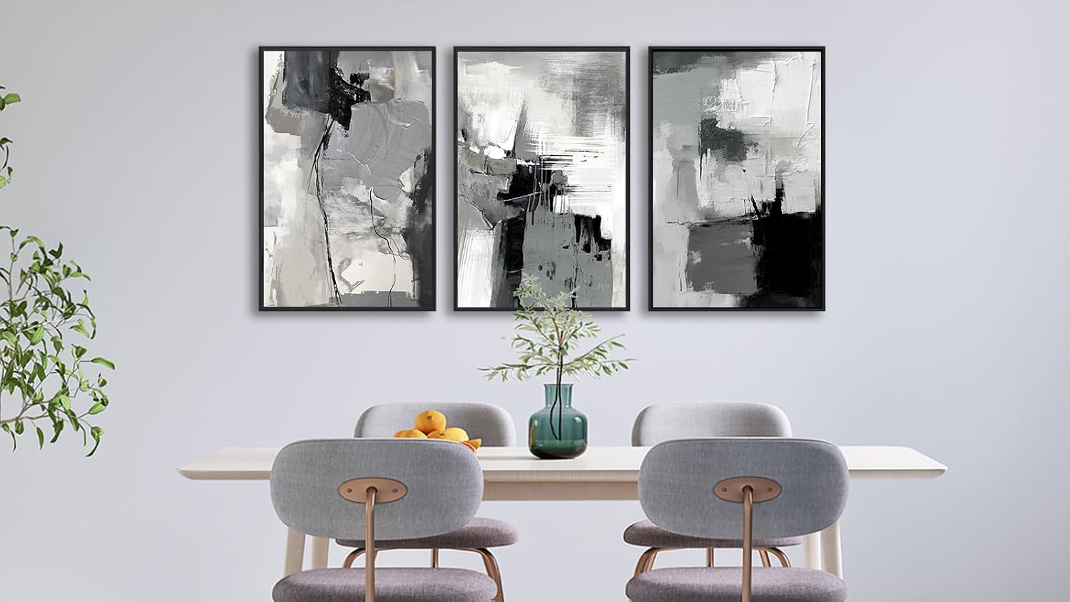 Large Framed Canvas Wall Art - Retro Grey Graffiti Pictures for Living Room Rustic Abstract Wall Decor Vintage Prints for Bedroom Dinning Room Black Float Framed 32' X 48' X 3 pcs