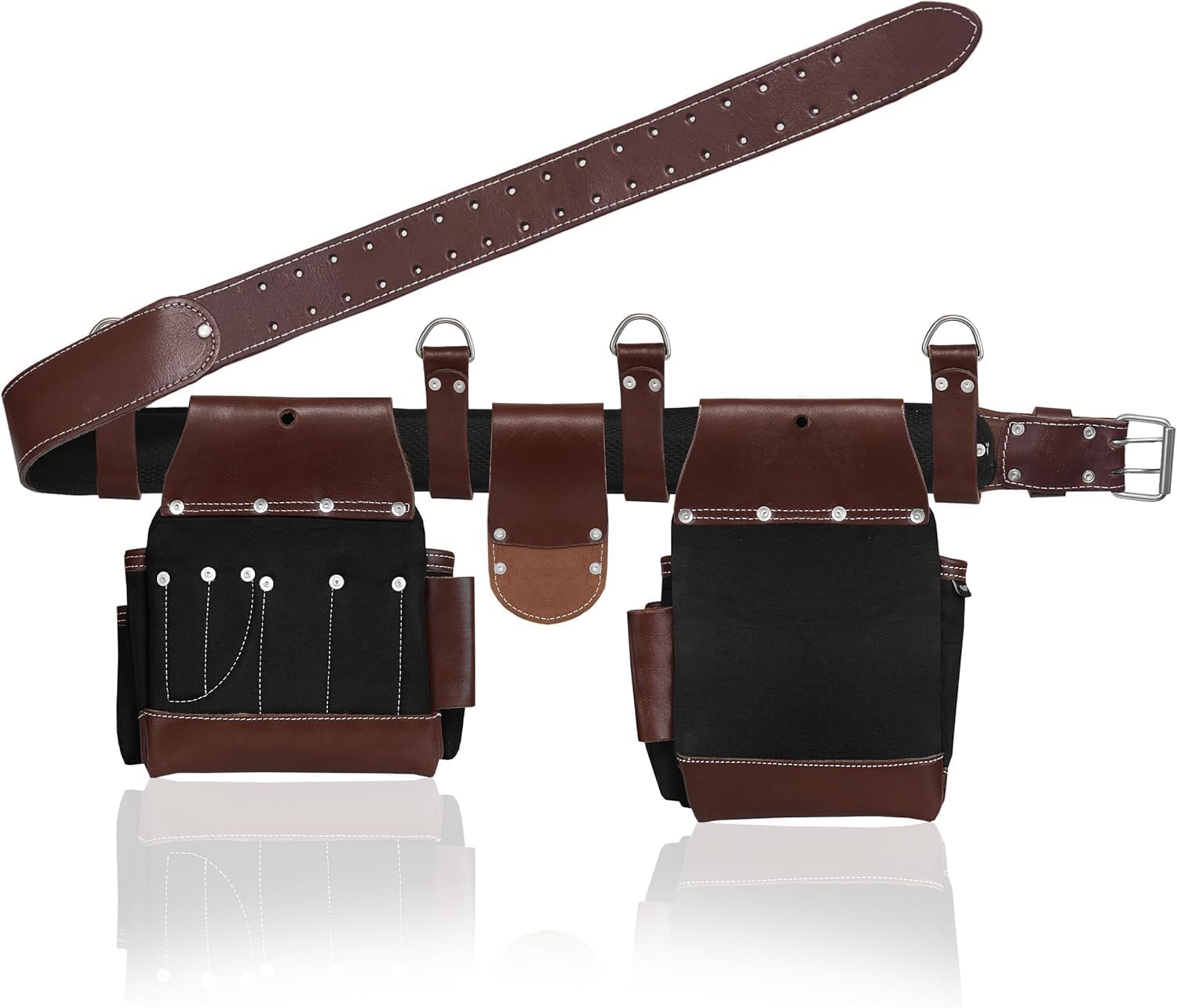 FUERI Nylon Tool Belt Bags Pouches Heavy Duty for Men Construction Carpenter Electrician Framer Work Black & Brown