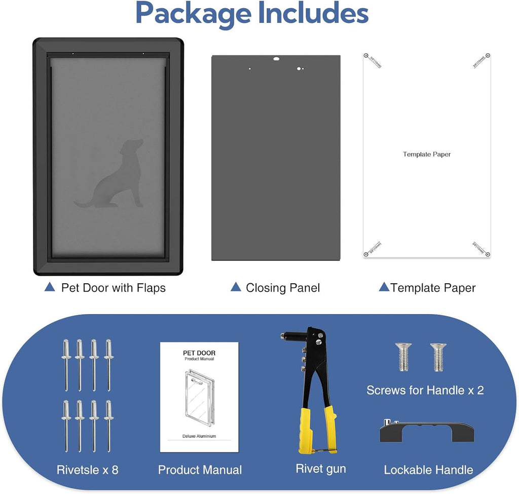 XL Full Enclosed Magnetic Flaps Dog Door, Rustproof Aluminum Alloy Frame, Extreme Weather Resistant Heavy Duty Pet Door, Supports Pets Up to 220 Lbs (Black)