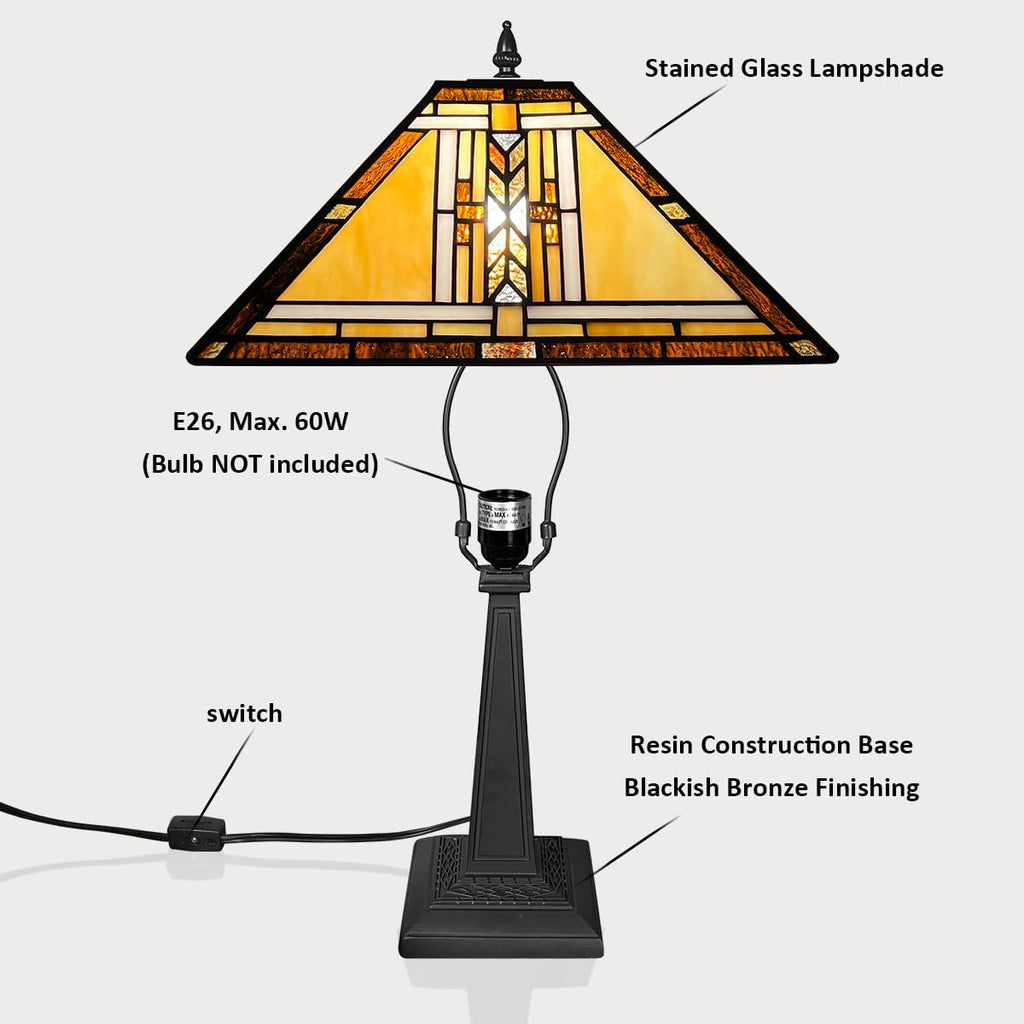 Tiffany Table Lamp,Mission Stained Glass Table Light,Antique Style Medium Size Desk Lamp Vintage Beside Reading Lamp for Living Room Bedroom Office