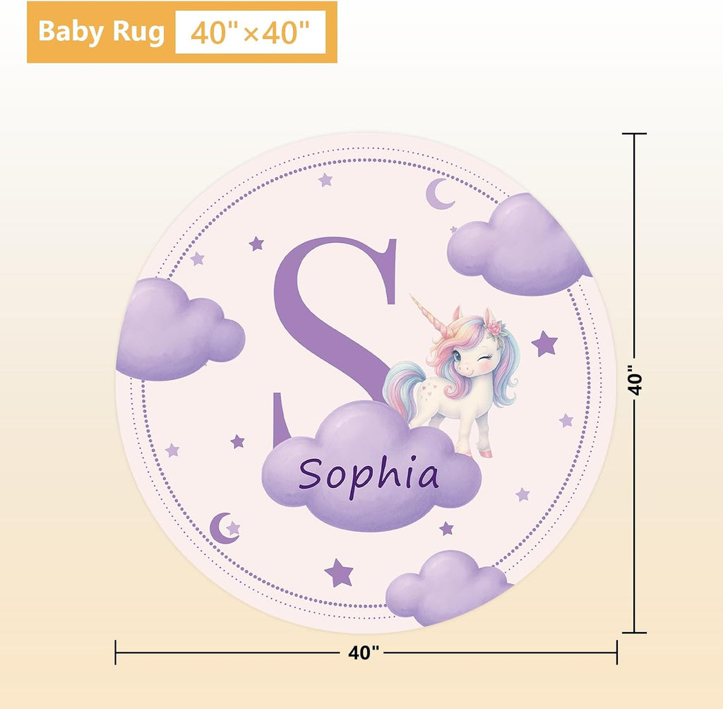 Terwex 5 Piece Customized Crib Bedding Set for Girls - Custom Name Baby Crib Purple Unicorn Nursery Bedding Set with Soft Blanket, Fitted Sheet, Rug, Personalized Gifts for Toddlers, Newborns, Infants