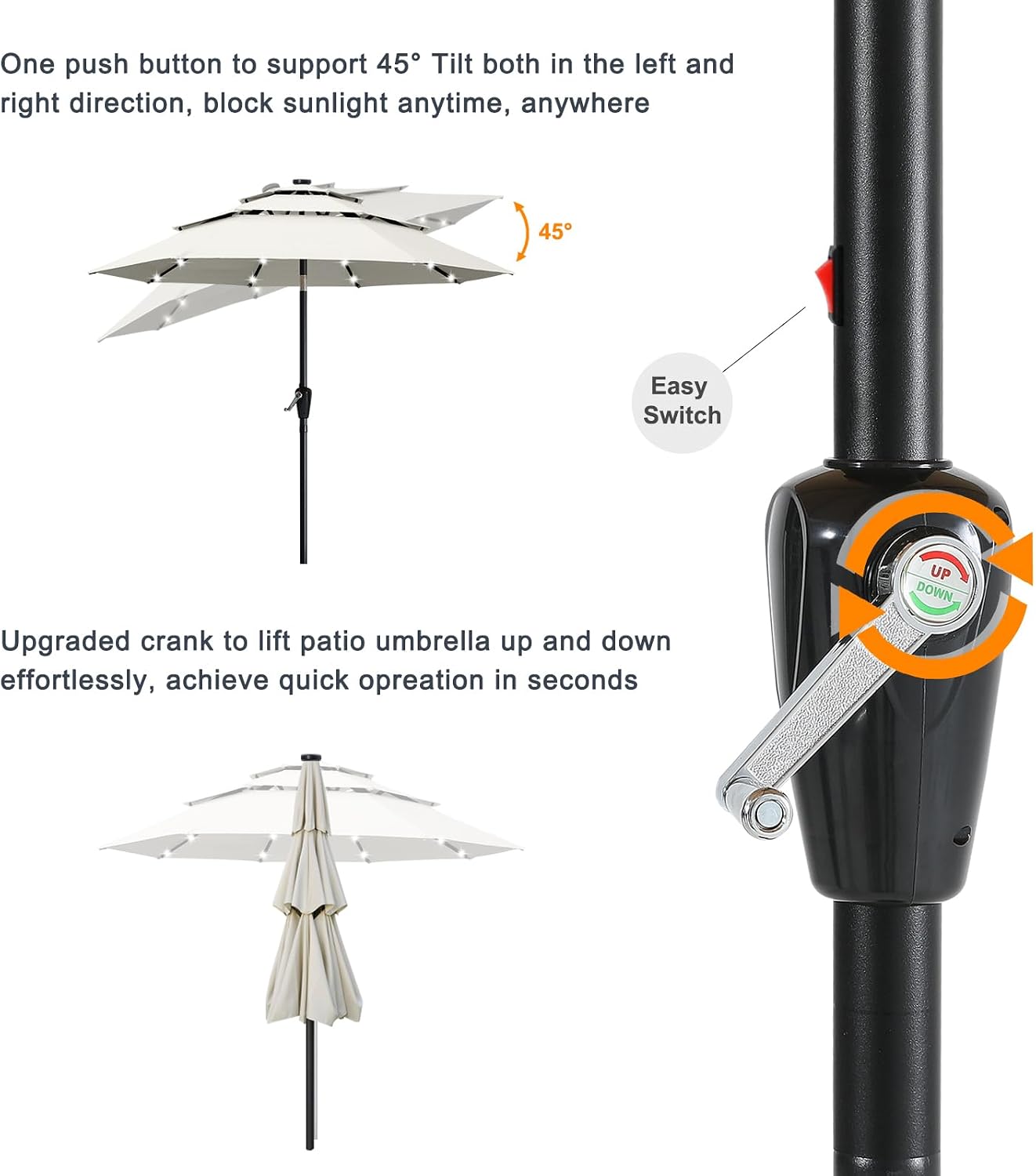 ABCCANOPY 3-Tiers 11FT Solar Patio Umbrella, Outdoor Umbrella with 32 LED Lights for for Deck, Pool, Garden, Backyard (Light Beige)