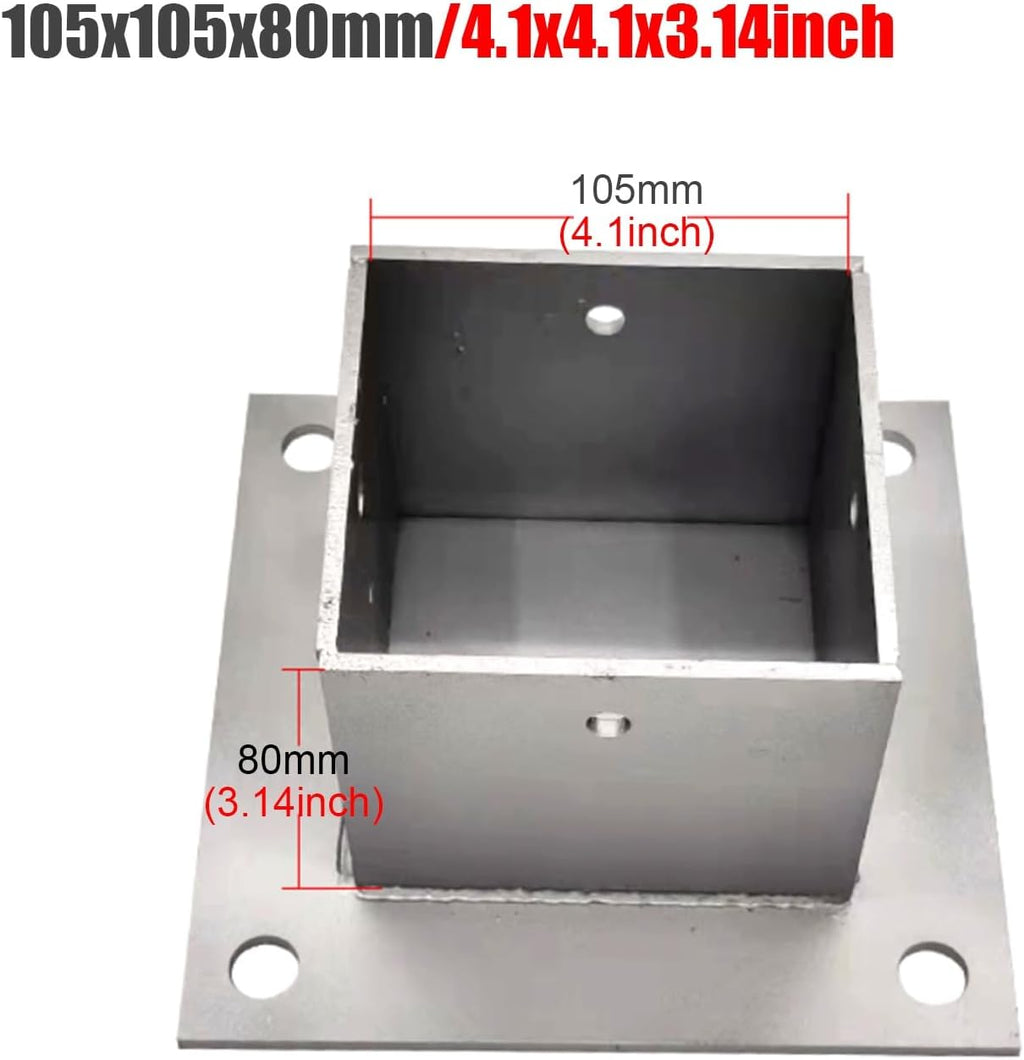 2 Pack Metal Fence Post Anchor Base Plate for Wood, Bolt Down Bracket for Concrete/Deck/Pergola/Mailbox, Enclosed Bottom Installation Kit (105x105 mm)