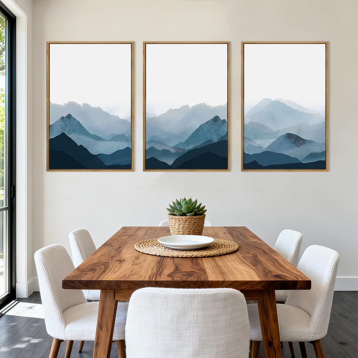 BINCUE Large Blue Mountain Wall Art Fog Blue Ridge Mountains Artwork Framed Minimalist Mountains Wall Decor Simple Mountain Pictures Landscape Artwork for Living Room Bedroom Office Farmhouse 24x36 Inch 3 Piece