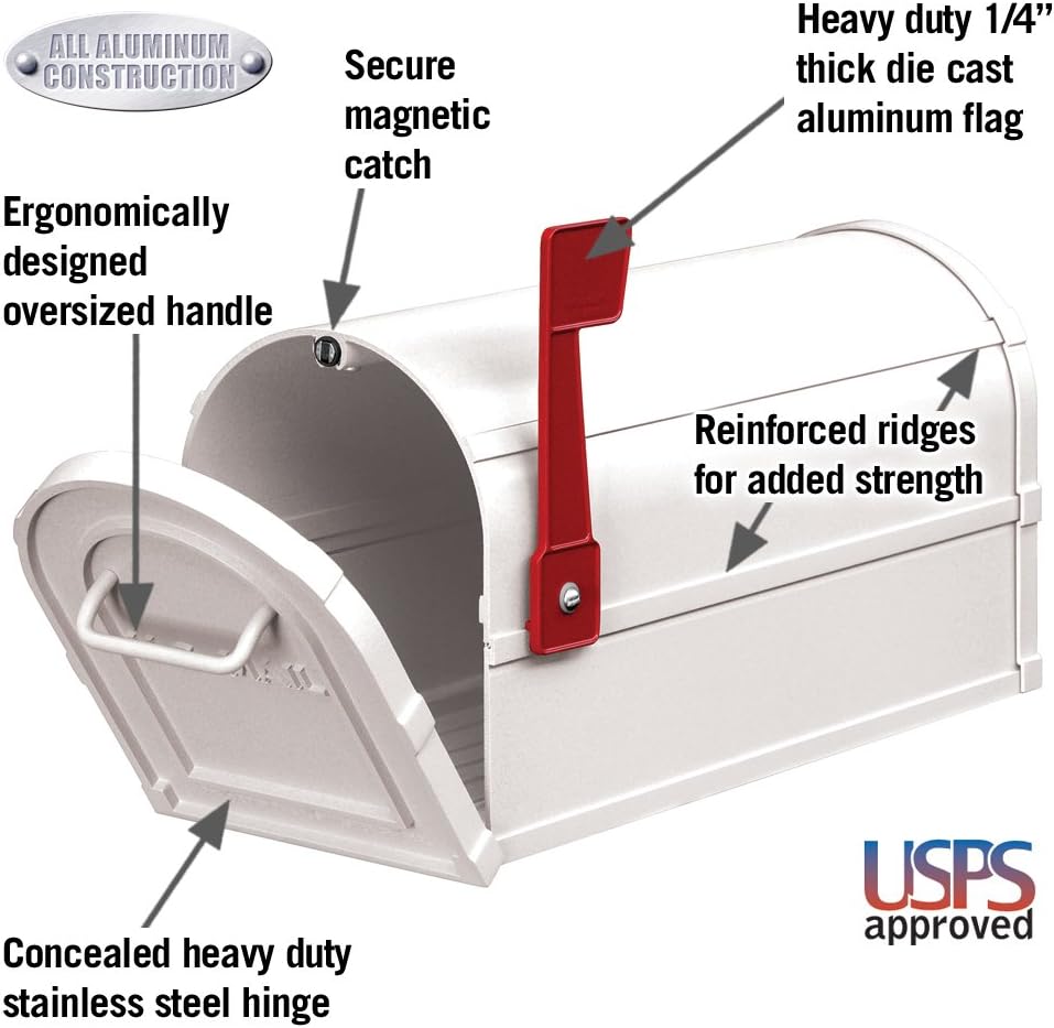 Salsbury Industries 4850WHT Heavy Duty Rural Mailbox, White, 7.5 in. W x 9.5 in. H x 20.5 in. D