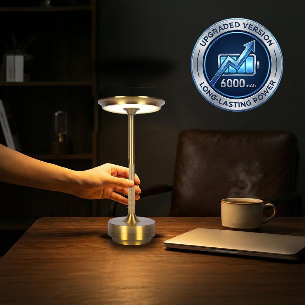 2026 Upgraded 6000mAH for longer battery life. LED Cordless Table Lamps Rechargeable, Portable ,Stepless Dimming Table Light with Memory Function, for Outdoor/Dinner/Patio/Restaurant, Gold (4pcs)