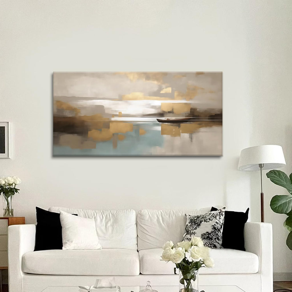 Beige Abstract Wall Art Living Room Wall Decor Canvas Painting Large Framed Modern Abstract Artwork Print Neutral Wall Art Bedroom Decor Picture Artwork for Office