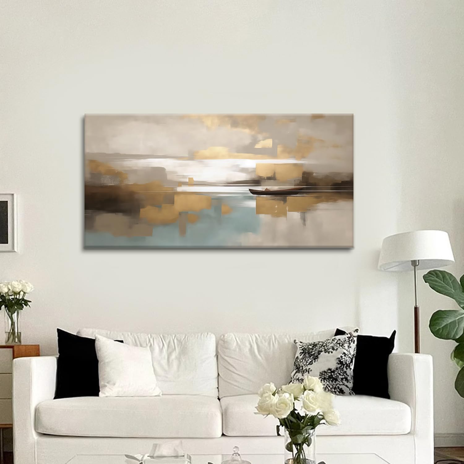 Beige Abstract Wall Art Living Room Wall Decor Canvas Painting Large Framed Modern Abstract Artwork Print Neutral Wall Art Bedroom Decor Picture Artwork for Office