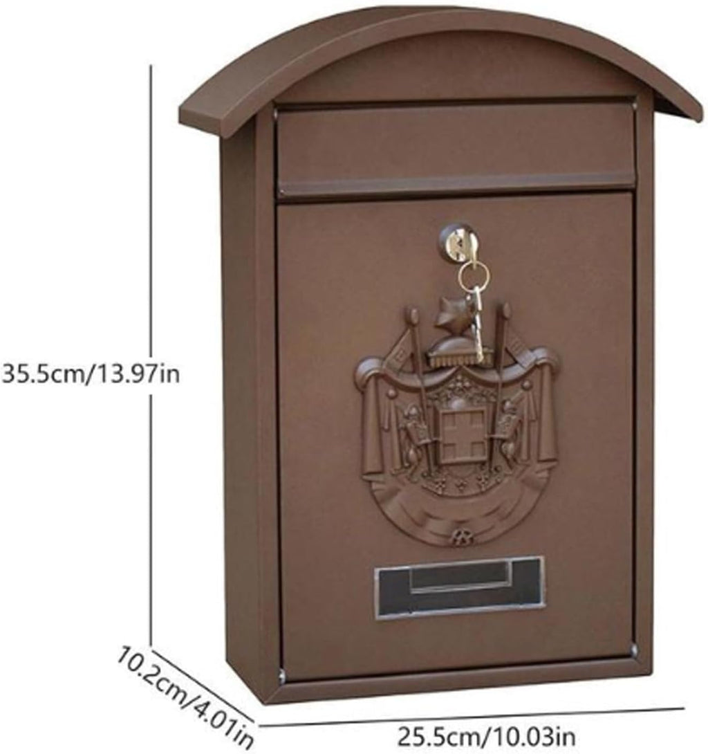 Lockable Mailbox Metal Letter Delivery Box Wall Mount Post Office Box with Key Outdoor Mailbox Locking Curbside Mailbox Retro(Black)